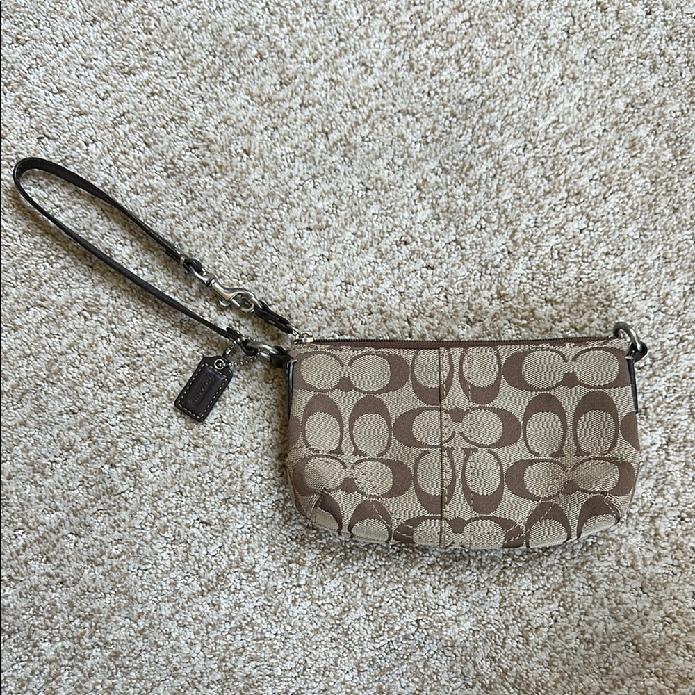 Coach Tan and Brown Signature Wristlet